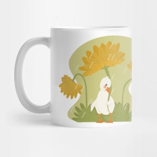 Duck and yellow flowers under the rain Mug